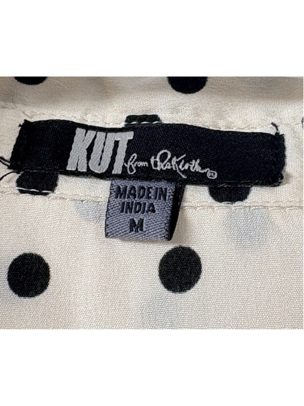 Kut from the Kloth Cream with Black polka dot collared button up long sleeve M - Picture 3 of 8